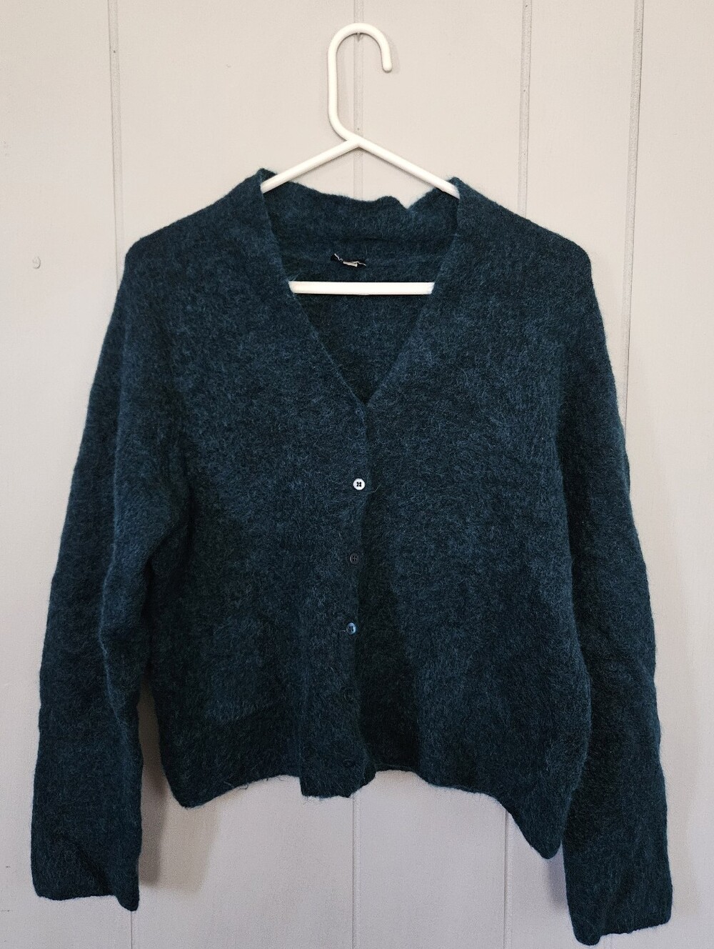 Eileen Fisher Wool Mohair Mix Button Down Cardigan Dark Teal